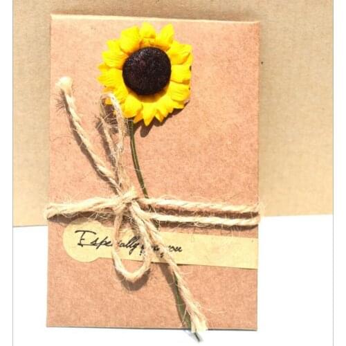 Kraft Paper Handmade Dried Flower Birthday Greeting Card Christmas Valentines Day Gift Universal Blessing Card 10pcs/lot