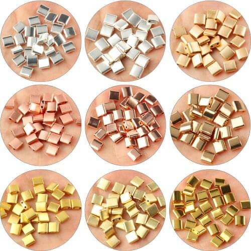 Rectangular Gold Silver Color Hematite Two Hole Beads Loose Spacer Beads For Jewelry Making Diy Charms Bracelet Accessories