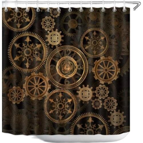 Retro Steampunk Gear Pattern Bathroom Liner Decorative Cloth Shower Curtain