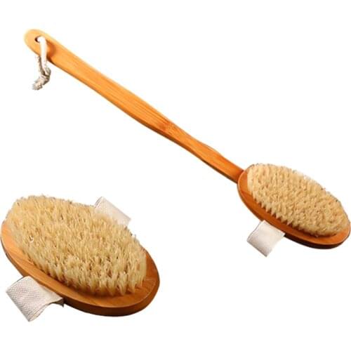 Natural Bristle Bath Brush Long Handle Wooden Bristles Soft Hair Rub Back Shower Brush Remove The Horny Massage Brush