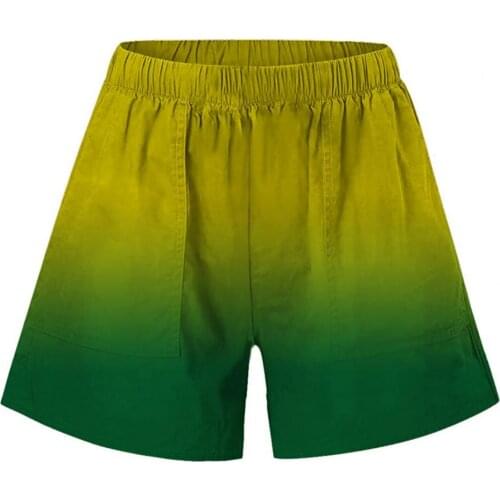 Summer Women Shorts Pockets Gradient Color High Waist Loose Short Pants for Daily Life Cotton Linen Fashion Drawstring Short