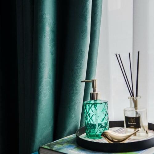 Nordic Green Engraving 3D Flower Curtain for Livingroom Blackout Thicken Cloth Drape Balcony Window Treatment Drapes JS266C