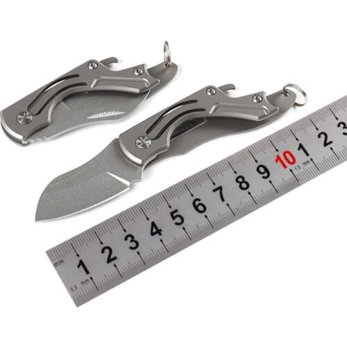 Outdoor titanium handle folding knife small tiger D2 carry small camping survival self-defense key chain knives