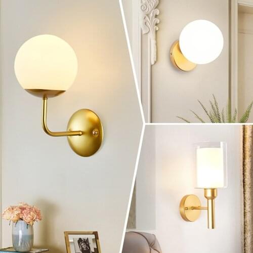 Modern glass wall lamp creative personality bedroom bedside aisle corridor nordic living room background wall golden wall lamp