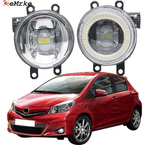 EEMRKE for Toyota Yaris 3D 5D XP13 Vitz 2011-2013 2014 2in1 LED Angel Eye Daytime Running Lights DRL + Cut-Line Lens Fog Lights