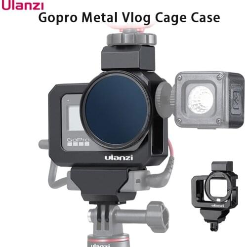Ulanzi Metal Vlog Cage Case for Gopro 8 Black Cold Shoe Mic Adapter Case for LED Light Microphone Gopro Battery Mic Adapter