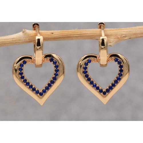 Dangle Drop Earrings Navy Blue Heart Cubic Zirconia Copper Earring For Women Fashion Jewelry Accessories Wedding Anniversary Gif
