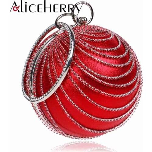 Women Diamonds Ball Evening Bags Ring Round Shaped Clutch Purse Clutches Chain Shoulder Handbags Wedding Dress Bag