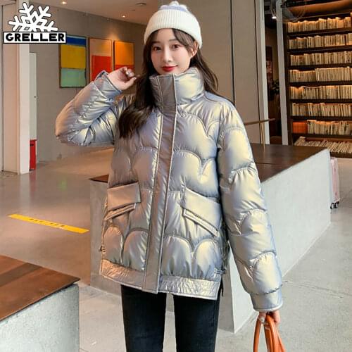 GRELLER Women Winter Jacket Short Warm Parkas Female Autumn New Thicken Winter Coat Women Glossy Cotton Padded Jacket Outwear
