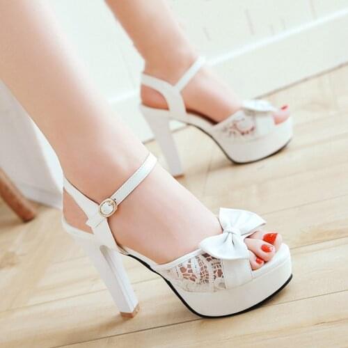 YMECHIC 2019 Summer Peep Toe High Heels Women Sandals Lace Mesh Butterfly-knot Ladies Summer White Bride Wedding Party Shoes