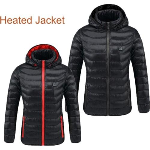 Winter Mens USB Heated Jacket Smart Constant Temperature Washable Warm Womens Outdoor Coat Heating Cotton-padded Clothes Solid