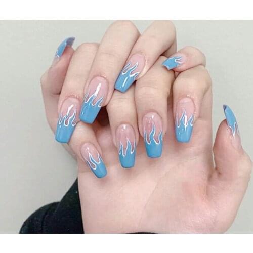 24pcs Aurora False Nails Rhinestone Pink Nail Tips Full Cover Fake Nail Press On Nails With Glue Long Nail Art Decoration