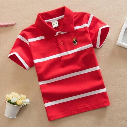 3-14year baby kids clothes boys t-shirts 2020 summer cotton short-sleeve turn-down collar stripe casual girls tops tees