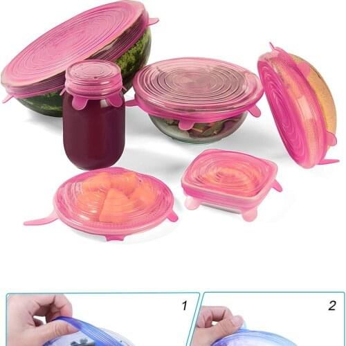 3/6/12PCS/Set Reusable Food Packaging Cover Silicon Food Fresh-Keep Sealing Cap Vacuum Stretch Silicone Lids Kitchen Silicone