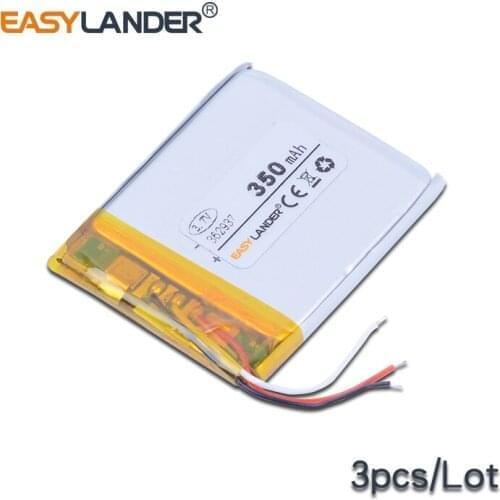 3pcs/Lot 350mAh Li-Polymer Li-ion Battery For bluetooth headset Bracelet Wrist Watch pen PSP PDA MP3 DVR small toys 362937