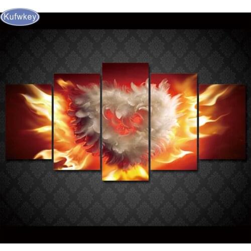 Full Diamond Embroidery,5D Diamond painting,Diamond mosaic Heart feather,needlework,Christmas,home decor wall stickers 5 pcs