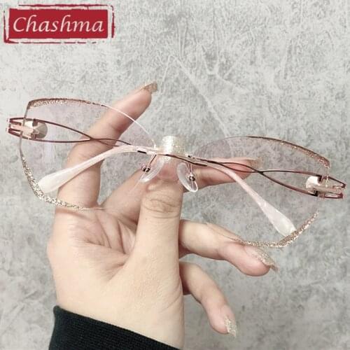 Chashma Rimless Light Frame Diamond StonesTrend Eyeglasses Titanium Flexible Light Spectacles for Women