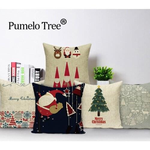 Happy Christmas Deer Decoration Throw Pillow Case Santa Claus Cushion Cover Merry Christmas Linen Decor Sofa Pillow Cases Cojin
