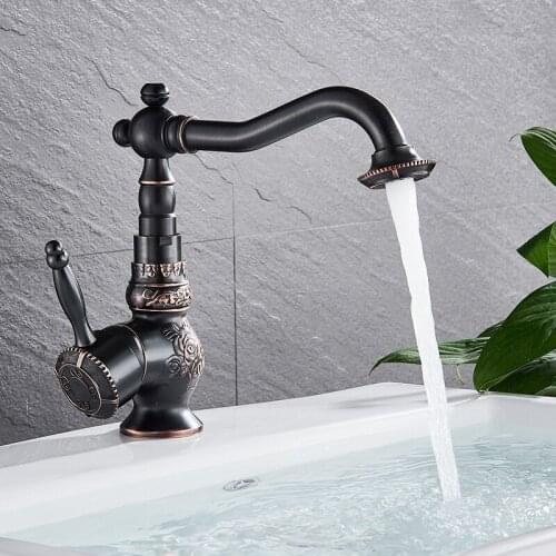 Black Bronze Basin Sink Faucet 360 Degree Rotation Spout Luxurious Faucet Cold Hot Water Tap Single Handle Basin Mixer Tap Crane