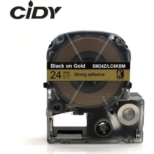 CIDY 24mm Black on Gold SM24Z / LC-6KBM9 LC-6KBM LC 6KBM LC6KBM compatible label tapes for kingjim printers for LW300 LW400