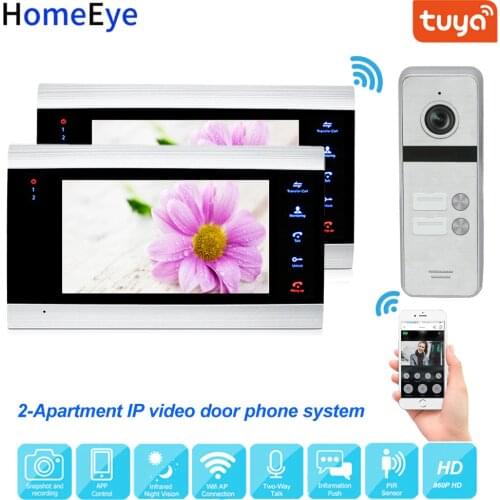 Tuya Smart App Remote Control IP Video Door Phone WiFi Video Intercom 2-Apartments Security Access Control System Waterproof OSD