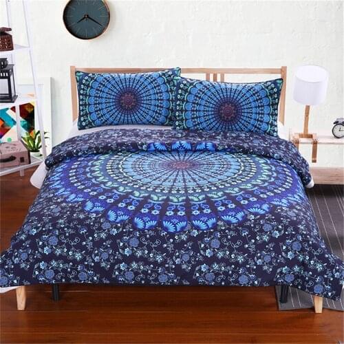 Bohemian Mandala Bedding Set Queen King Double Blue Duvet Cover Set Flower Printed Bedclothes Pillowcase 3Pcs Home Textiles Hot