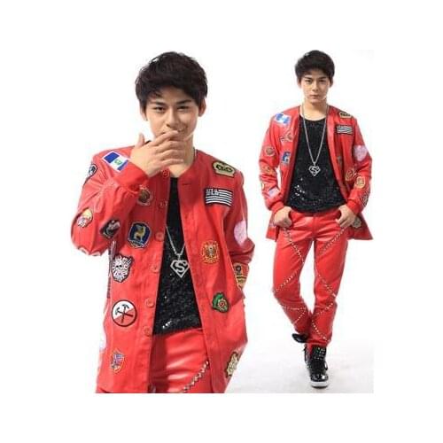 Dance Star red mens leather jackets and coats leather jacket men jaqueta couro jaqueta de couro masculina 3XL Customizable