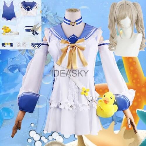 Genshin Impact Barbara Swimsuit Cosplay Costume Shining Kanadeai Sexy Anime Lolita Swimwear Beach Dress Bathing Suit wig hat
