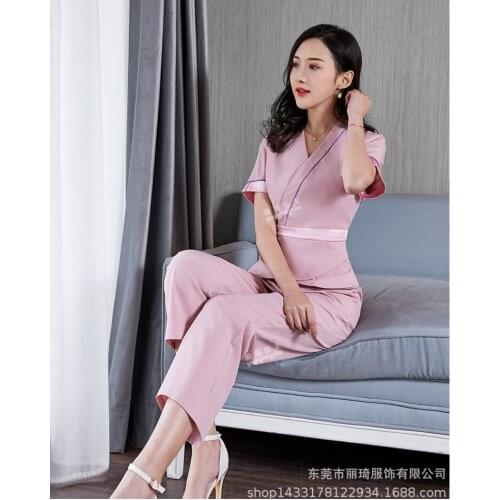 Summer V-neck Short Sleeve Foot Bath Work Clothes Beauty Salon Work Uniform
