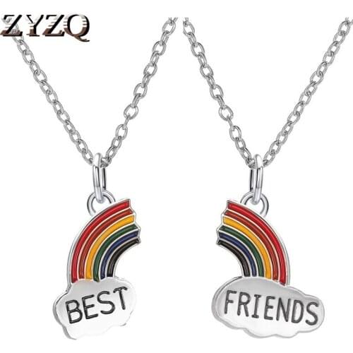 ZYZQ Fashion Personality Good Friend Rainbow Necklace Best fFriends 2 Petal Mosaic Necklace Cartoon Jewelry
