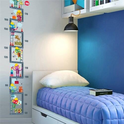 Cartoons Robot Upstairs Height Measure Wall Sticker For Kids Room Boys Room Decor Growth Chart Wall Decal Art Boys Room Decor