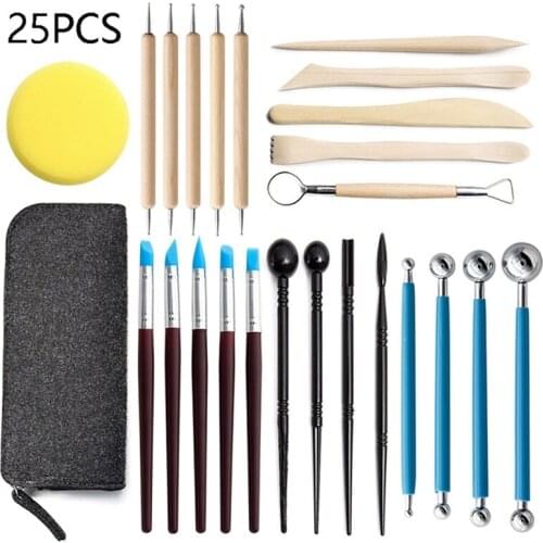 25PCS Clay Tools Kit Clay Sculpting Kit Sculpt Smoothing Wax Carving Pottery Ceramic Shapers Modeling Carved Tool