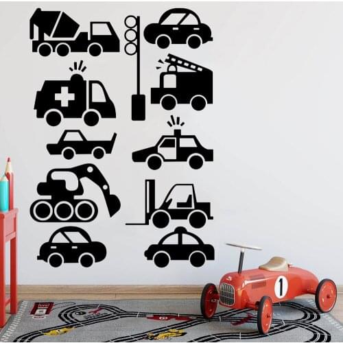 Construction Vehicle Wall Sticker Home Decor Nursery Boy Children Bedroom Vinyl Classroom Wall Decals Living Room Adornment Y638