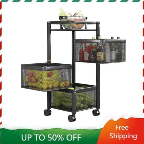 Food Kitchen Storage Rack Rotating Trolley Floor Standing Metal Utensil Rack Nordic Accesorios Cocina Kitchen Accessories AH50SR