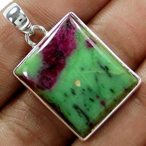 Genuine Ruby Zoisite Stone Pendant 100% 925 Sterling Silver Jewelry 38mm 13 G AP0701