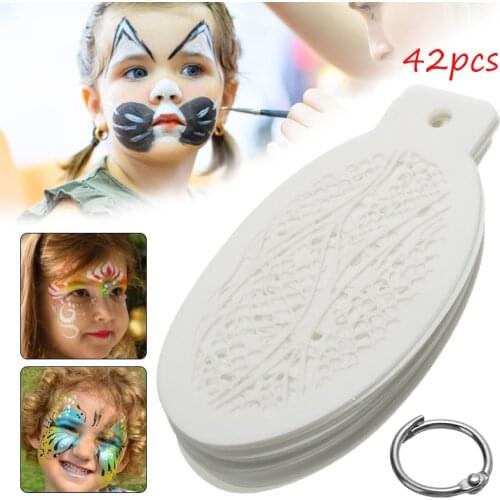 New White 42Pcs/set Face Painting Stencils Templates Professional Body Art Angel Rainbow Dots Scale Leopard Plastic Makeup Tools
