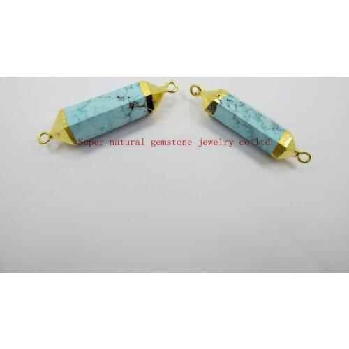 Wholesale Howlite Turquois e Stone Double Point Pendant 2loops Gem Stone Drusy Pendant Christmas Gift Jewelry