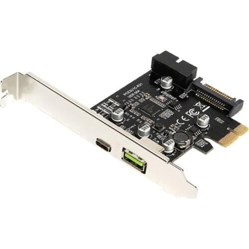 PCI-E Card 1x Express to USB3.1 Type C Dual Port Fast Charge Expansion Card Adapter for PC Computer
