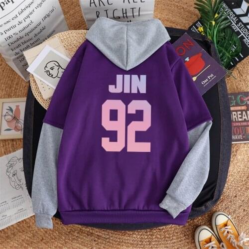 Fall Winter Spell Color Splicing Fleece Women Hoodie Bangtan Boys Love Yourself Jin92 Gradient Print Harajuku Fashion Sweatshirt