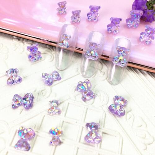 12 Grid Box 60Pcs 3D Cute Bear Resin Nail Art Decorations Aurora Rhinestone for Nails Glitter DIY Manicure Accessories