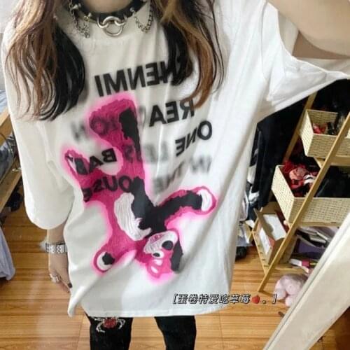 High Street Cartoon Girls T-shirt Japanese Streetwear Harajuku Kawaii Casual Tops Ulzzang Vintage Loose Summer Woman Tshirts