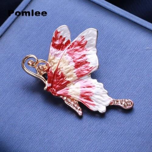 Pomlee 2 Colors Enamel Gradient Butterfly Brooches For Women Opal Pink Grey Pin Brooch Insect Fashion Jewelry Gift wholesale