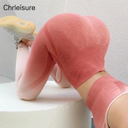 CHRLEISURE High Waist Seamless Leggings Women Gradient Hollow Out Push Up Fitness Pants Breathable Sport Sexy Legging Femme