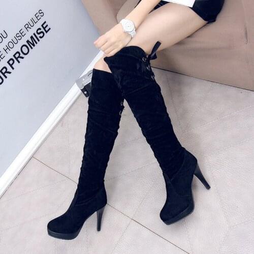 Womens Shoes Footwear Over The Knee Boots Sexy High Heels 2020 Autumn Winter Pointed Toe Lace Up Slim Fit Ladies High Heels