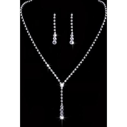 Inspired Celebrity Style Crystal Long Drop Necklace Earrings Set Women conjunto feminino Bridal Bridesmaid Wedding Jewelry Sets