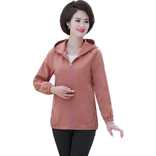 Woman Coat Spring Autumn Large Size Slim Zipper Womens Windbreakers Overcoat Solid Color Casual Jacket Tops Mother Dress K218