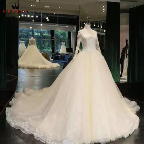 Robe De Mariee 2021 White Ivory A line Beaded Wedding Dress Vestidos De Novias Lace Tulle Bridal Marriage Gown HC110