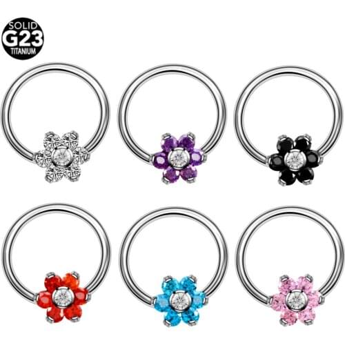 1PC Titanium Nose Septum Rings Ear Tragus Labret Nipple Eyebrow Piercings Crystal Flower Ear Septum Helix CBR Piercings Jewelry