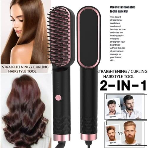 3 in 1 Multifunctional Hair Straightener Hair Comb Brush Beard Straightener Straightening Comb Hair Curler Quick Hair Styler