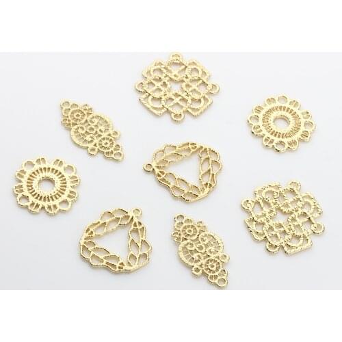 6pcs/lot Zinc Alloy Golden Metal Hollow Lace Flowers Connector Charms Pendant For DIY Jewelry Finding Making Accessories